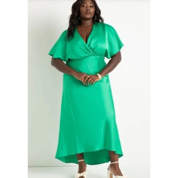 Eloquii Dresses & Skirts - Satin Eloquii 1X 22W Maxi DRESS Wrap Party Cocktail Wedding Green NEW FLAWS